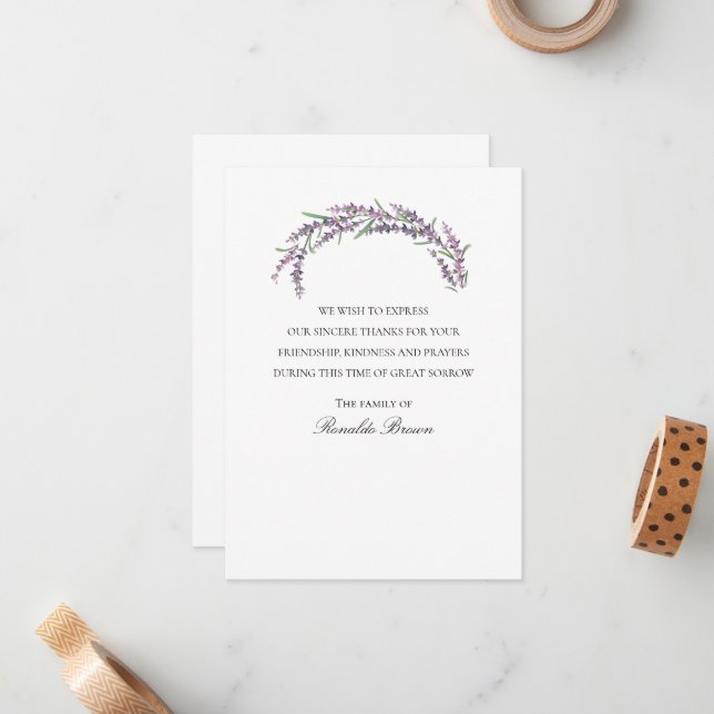 Lavender Sympathy Acknowledgment Thank You Card (Front/Back In Situ)