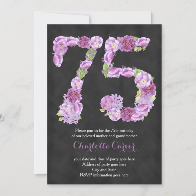 Lavender tableau noir 75e anniversaire invitation  (Devant)