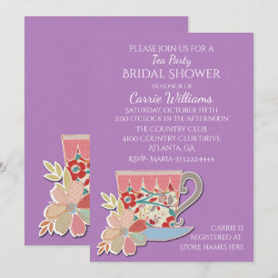 Lavender Tea Cup Bridal Shower Invitation
