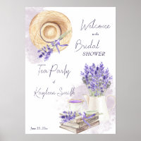 Lavender tea party bridal shower welcome sign