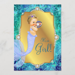 Lavender Teal Blue Under Sea Mermaid Baby Shower Invitation