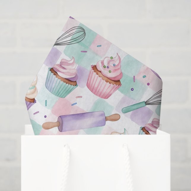 Lavender Teal Cupcake Whimsical Baking Tissue Paper (Gift Bag)