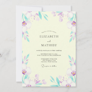 Lavender Teal Orchid Wedding Invitation