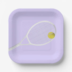 Lavender Tennis Club White Racket Lilac Paper Plate