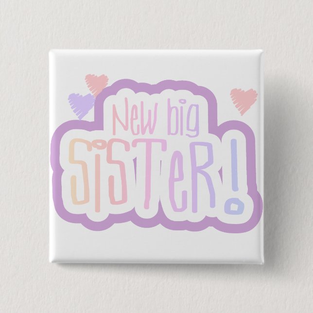 Lavender Text New Big Sister Tshirts and Gifts 2 Inch Square Button (Front)