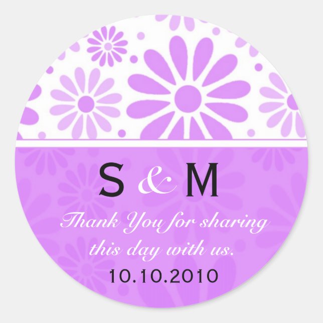 Lavender Thank You Monogram Wedding Favour Labels (Front)