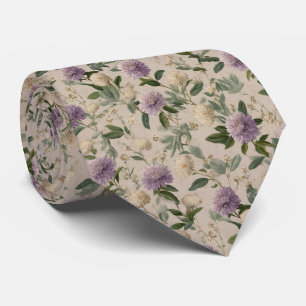 Lavender Thistle Botanical Personalized Wedding Tie
