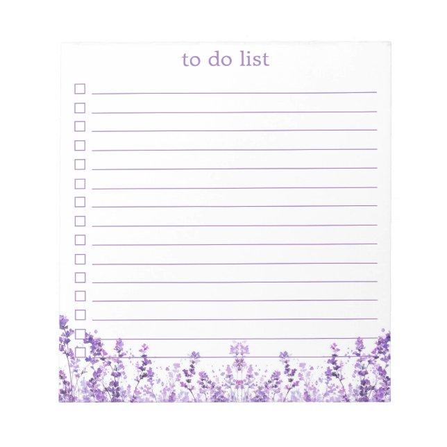 Lavender To Do List Boho Chic Minimalist Floral  Notepad (Front)