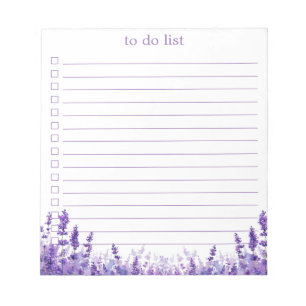 Lavender To Do List Boho Chic Minimalist Floral  Notepad