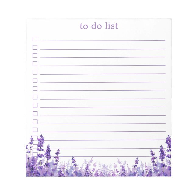 Lavender To Do List Boho Chic Minimalist Floral  Notepad (Front)