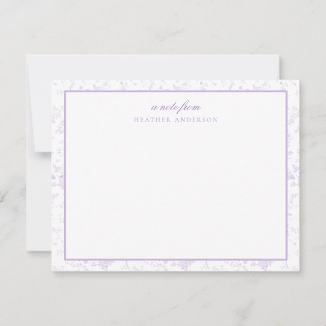 Lavender Toile Floral Personalized Stationery Card (Front)