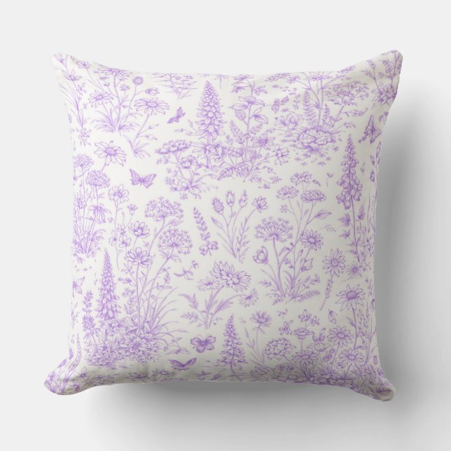Lavender Toile Throw Pillow (Front)