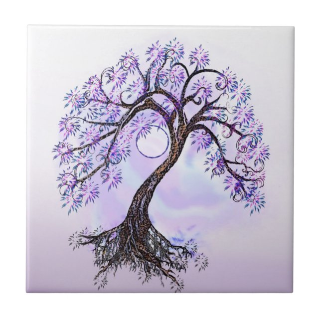 Lavender Tree of Life with Moon Ceramic Tile (Front)