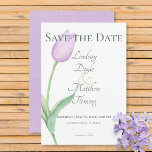 Lavender Tulip Solo Purple Modern Save The Date<br><div class="desc">Introducing our modern and elegant wedding save the date card, where simplicity and the beauty of a single stem lavender watercolor tulip take centre stage. Against a pristine background, this design captures the essence of pure and understated elegance. The soft, slightly distressed lavender colour on the back adds a touch...</div>