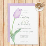 Lavender Tulip Solo Purple Modern Wedding Invitation<br><div class="desc">Introducing our modern and elegant wedding invitation, where simplicity and the beauty of a single stem lavender watercolor tulip take centre stage. Against a pristine background, this design captures the essence of pure and understated elegance. The soft, slightly distressed lavender colour on the back adds a touch of timeless charm....</div>