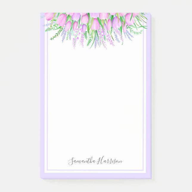 Lavender Tulips Bouquet Spring Vibes Floral Post-it Notes (Front)
