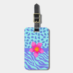 Lavender & Turquoise Zebra & Cheetah Pink Flower Luggage Tag