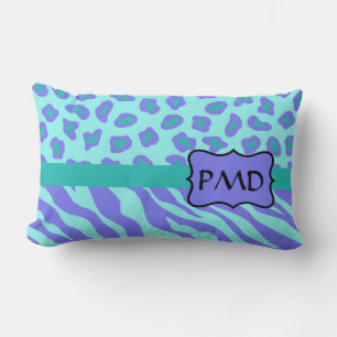 Lavender & Turquoise Zebra & Cheetah Skin Custom Lumbar Pillow