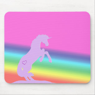 Lavender Unicorn Silhouette (rainbow background) Mouse Pad