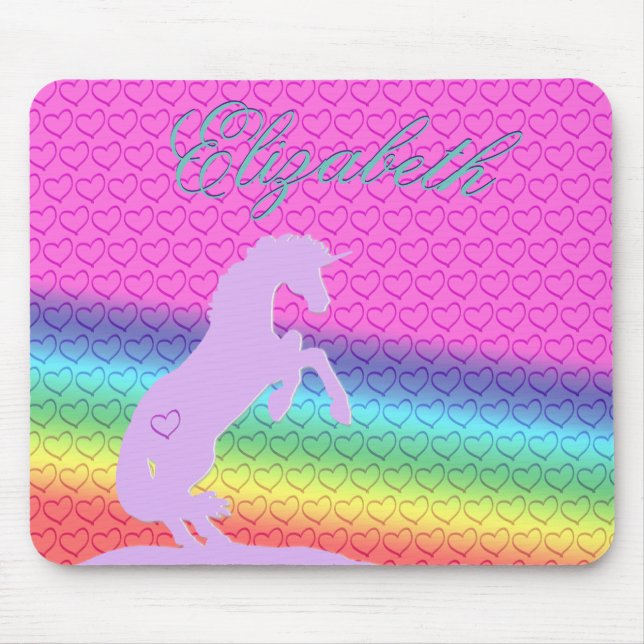 Lavender Unicorn Silhouette (rainbow/hearts) Mouse Pad (Front)