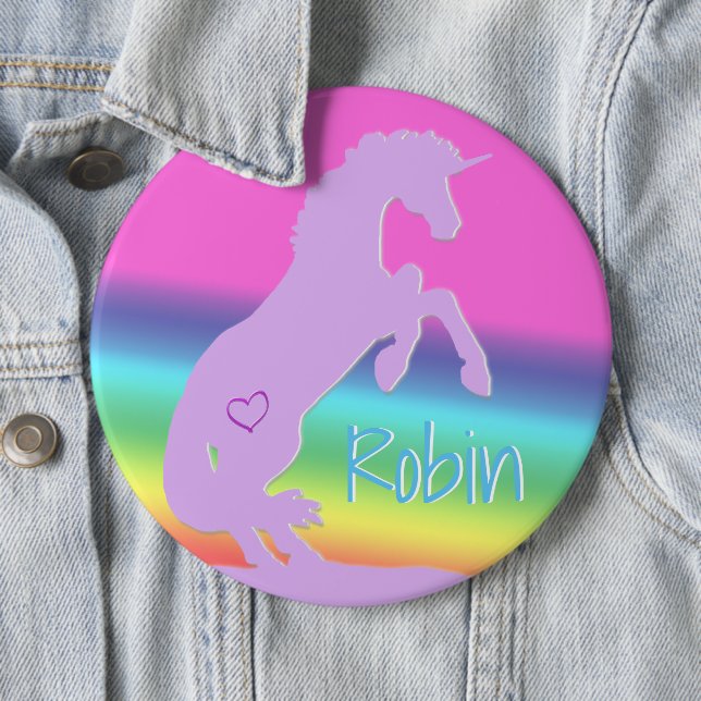 Lavender Unicorn Silhouette (rainbow/personalize) 6 Inch Round Button (In Situ)