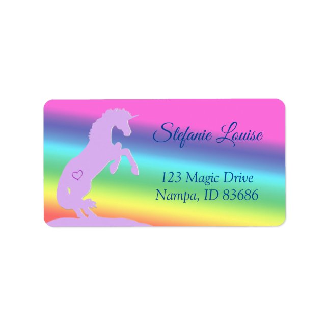 Lavender Unicorn Silhouette (rainbow/personalize) Label (Front)