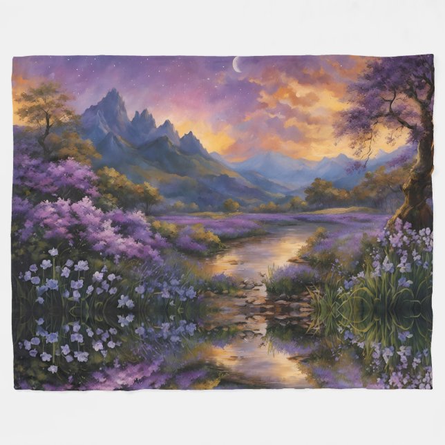 Lavender Valley at Dawn  Fleece Blanket (Front (Horizontal))
