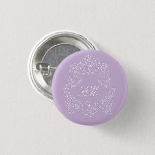 Lavender Victorian Crest Wedding Monogram 1 Inch Round Button