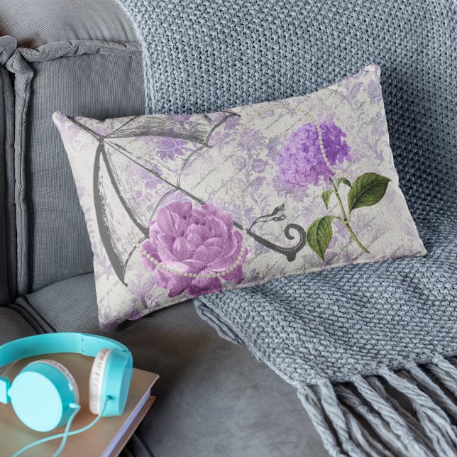 Lavender Victorian Ephemera Floral Country Chic Lumbar Pillow (Creator Uploaded)