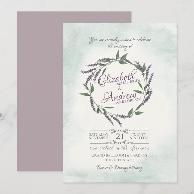 Lavender Vine Ring Wedding Invitation (Front/Back)