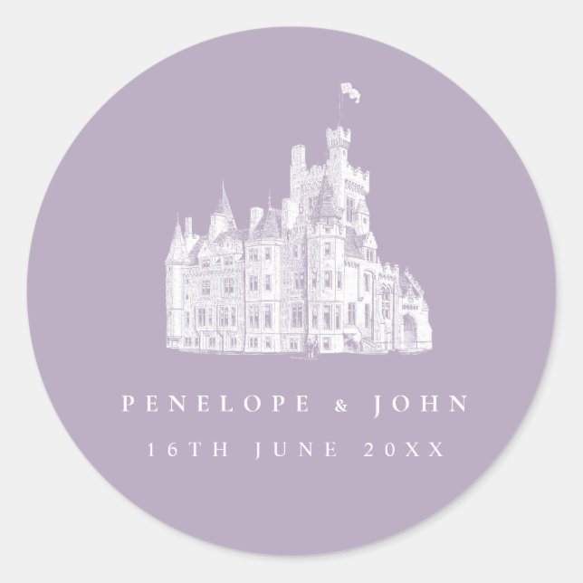 Lavender Vintage Castle Destination Wedding Classic Round Sticker (Front)