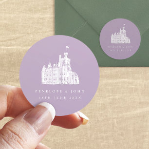 Lavender Vintage Castle Destination Wedding Classic Round Sticker