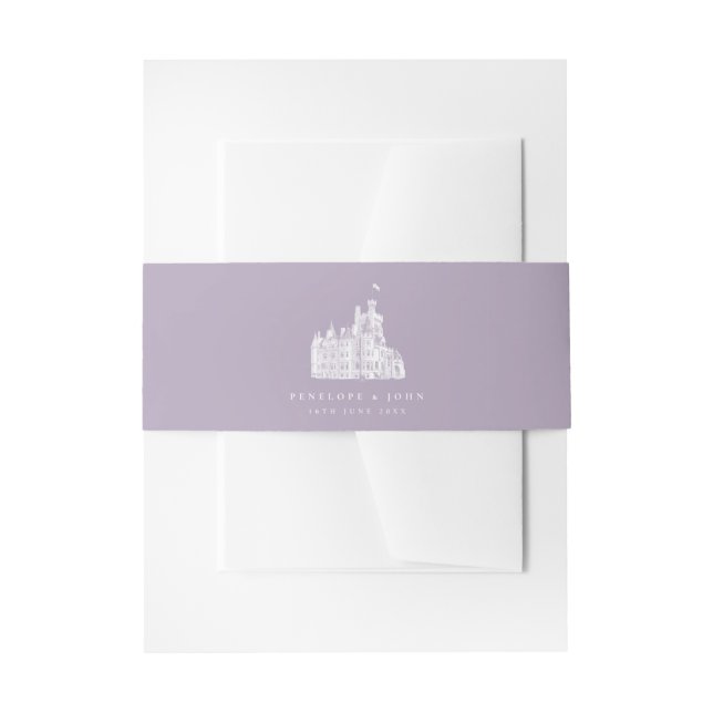 Lavender Vintage Castle Destination Wedding Invitation Belly Band (Front Example)