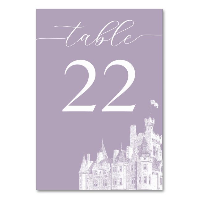 Lavender Vintage Castle Destination Wedding Table Number (Front)