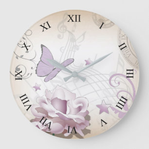 Lavender Vintage Flower, Butterfly, Music, Clocks