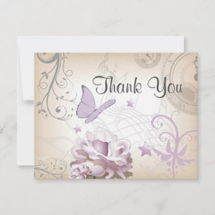 Lavender Vintage Flower, Butterfly, Music, Clocks Thank You Card