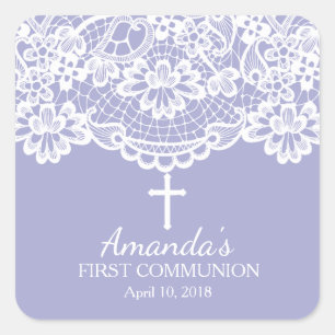 Lavender Vintage Lace First Holy Communion Sticker