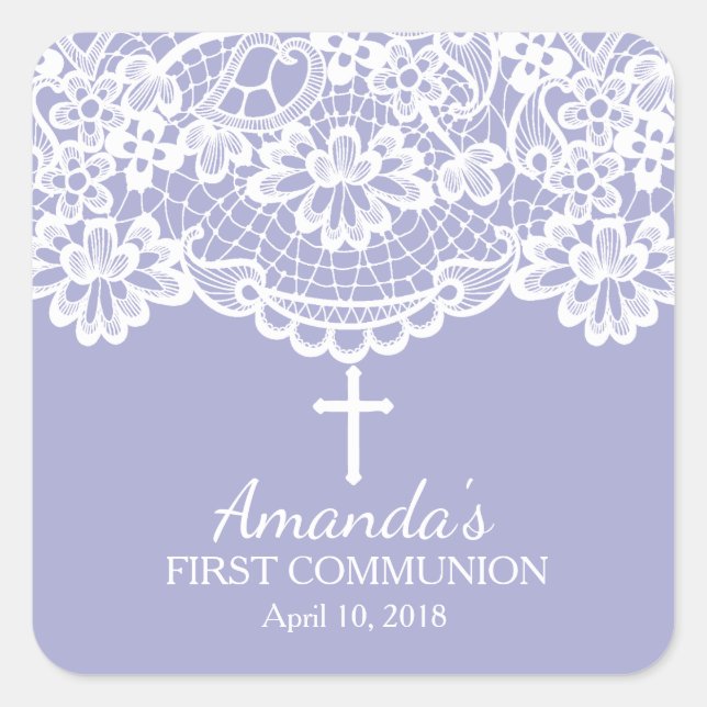 Lavender Vintage Lace First Holy Communion Sticker (Front)
