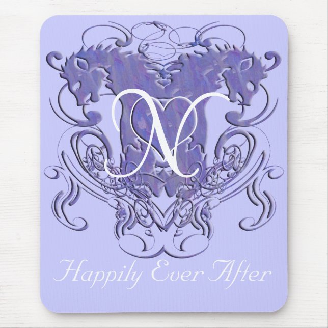 Lavender Vintage Lions with Swirls Monogram Mouse Pad (Front)