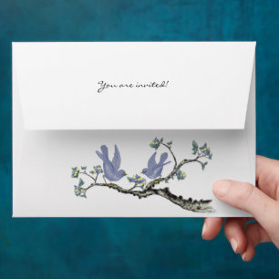 Lavender Vintage Love Birds Flower Envelopes