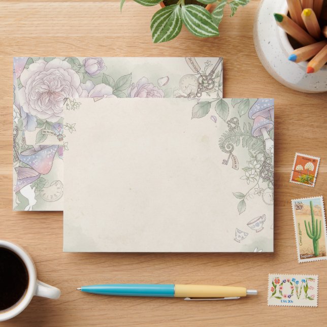 Lavender Vintage Rose Wedding Envelope (Desk)