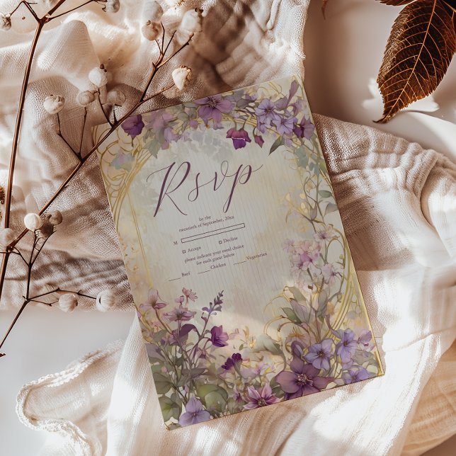 Lavender Vintage Wedding Art Nouveau Mucha RSVP Card (Creator Uploaded)