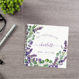 Lavender violet eucalyptus floral script notebook