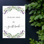 Lavender violet eucalyptus sign guest book<br><div class="desc">A white background decorated with lavender flowers and eucalyptus greenery.  Text: Please sign the guest book.</div>