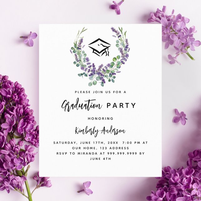 Lavender violet floral Graduation Party invitation (Creator Uploaded)