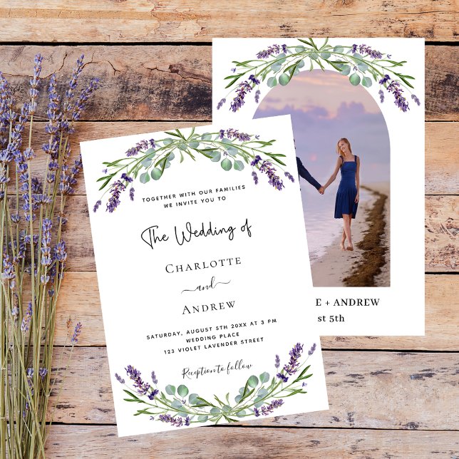 Lavender violet florals arch photo  wedding invitation (Creator Uploaded)