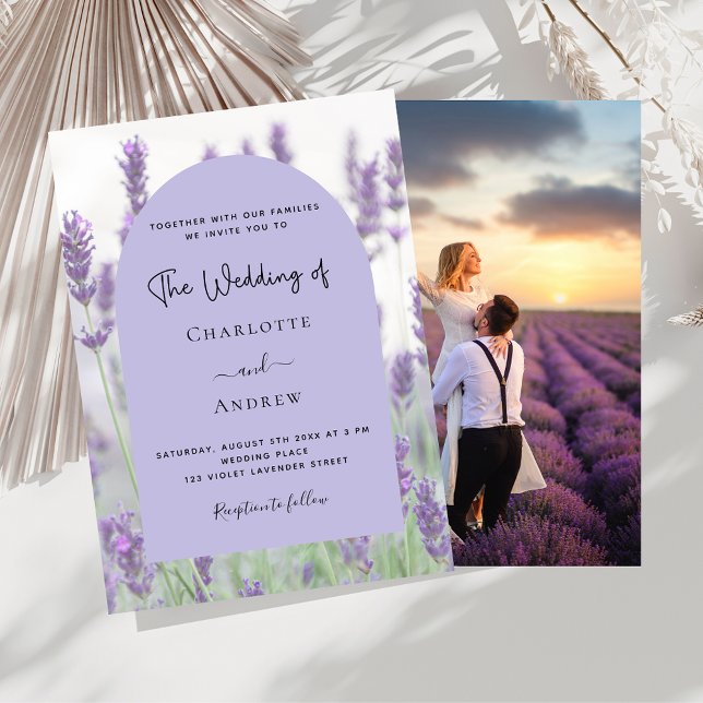 Lavender violet florals arch photo wedding invitation (Creator Uploaded)