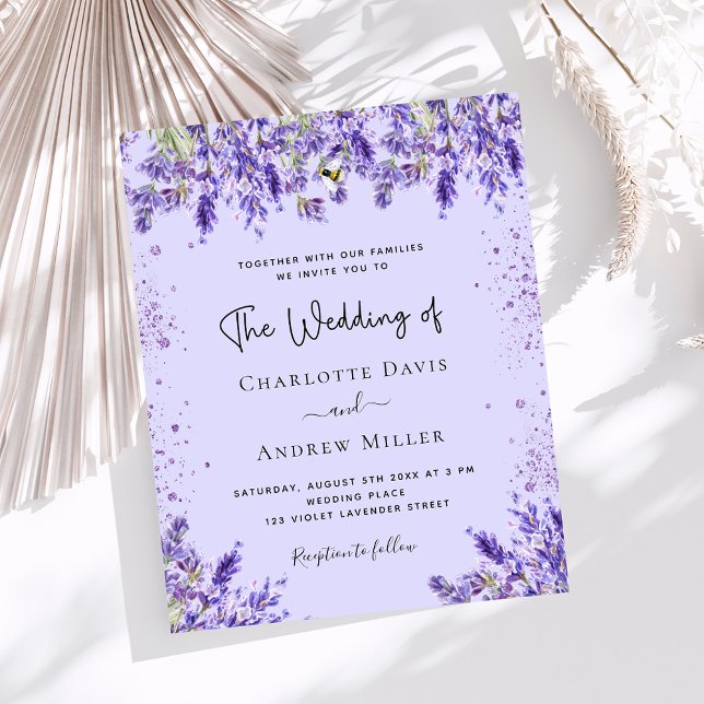 Lavender violet florals budget wedding invitation (Creator Uploaded)