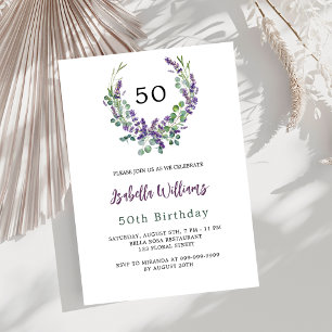 Lavender violet florals greenery birthday invitation
