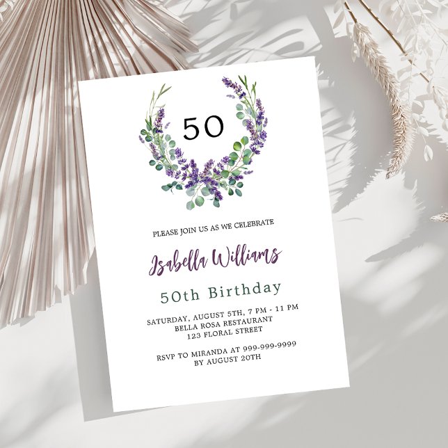 Lavender violet florals greenery birthday invitation (Creator Uploaded)
